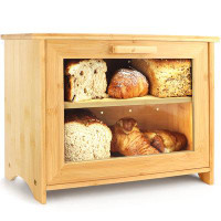 Loon Peak Bamboo Bread Box For Kitchen Countertop - Double Layer Bread Storage Bin With Clear Windows