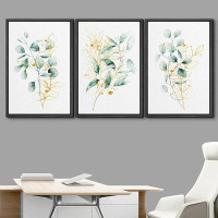 IDEA4WALL IDEA4WALL Framed Wall Art Print Set Green Yellow Pastel Forest Plant Variety Nature Wilderness Illustrations M