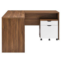 Modway Envision Wood Desk And File Cabinet Set In Walnut White