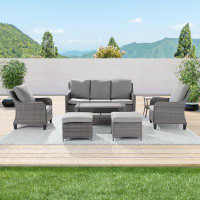 Red Barrel Studio 7-Set Outdoor Grey PE Wicker Furniture Wide Seat Conversation Couch Set