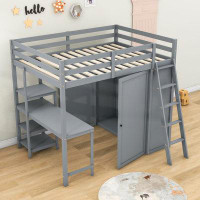 Harriet Bee Jacquoline Kids Loft Bed with Wardrobe and Desk