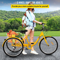 Free Fast Shipping !!Adult Tricycle 26 7-Speed 3-Wheel Trike Bicycle Bike Cruise w/ Basket Shooping