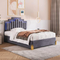 Ivy Bronx Upholstered Platform Bed with LED Lights and 8 Drawers
