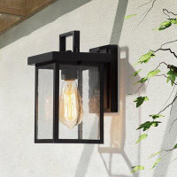 Longshore Tides Cosimo Matte Black 10.5'' H Seeded Glass Outdoor Wall Lantern