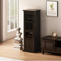 Wenty Modern Glass Door Wine Cabinet With Three-Layer Design, With Drawer And X-Shaped Wine Rack, For Living Room, Kitch