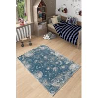 East Urban Home Rectangle Burchfield Machine Braided Polyester Area Rug in Blue/White