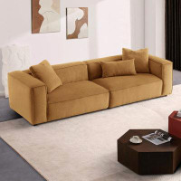 Latitude Run® Kalen Mid-Century Modern 110" 4-Seater Cognac Corduroy Sofa