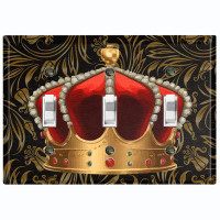 WorldAcc Metal Light Switch Plate Outlet Cover (Red King Crown Elegant Leaves - Triple Toggle)