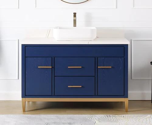 36, 42, 48 & 60 Inch Birch Veneered Blue Finished Vanity with - White Quartz Top w  Vessel or NO Top    CFF in Cabinets & Countertops - Image 4
