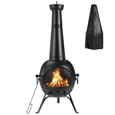 Trent Austin Design Preciado 54.5" H Iron Wood Burning Outdoor Chiminea with Waterproof Cover in Patio & Garden Furniture