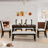 Red Barrel Studio Kitchen Dining Table Set, Rectangular Table and  High-Back Tufted Chairs, Bench