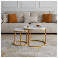 Mercer41 Modern Nesting Coffee Table,Golden  Metal Frame With Marble