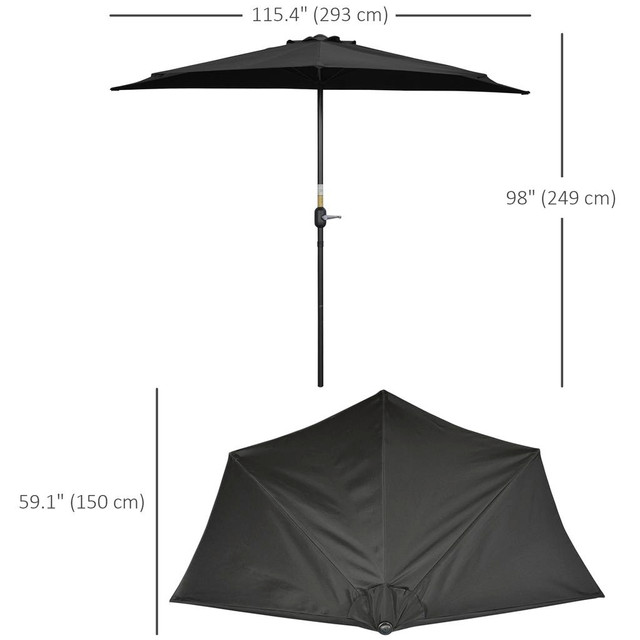 Half Patio Umbrella 115.4" L x 59.1" W x 98" H Black in Patio & Garden Furniture - Image 3