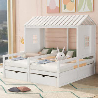 Harper Orchard House Platform Beds with Two Drawers for Boy and Girl Shared Beds