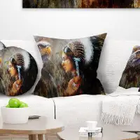 East Urban Home Indian Woman with Feather Headdress Pillow
