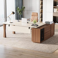 Ebern Designs Makynzie 70.9'' W L-Shaped Executive Desk with and Cabinet