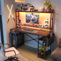 17 Stories 47" Computer Gaming Desk with Adjustable Shelves, LED Lights & Power Outlets for Home Office Desk