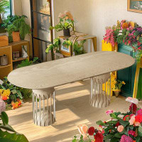 HOUZE 55.12" Burlywood Ash Solid Wood Oval Dining Table