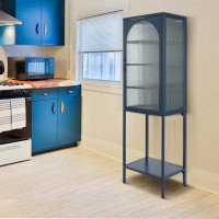 Latitude Run® Stylish Tempered Glass High Cabinet with Arched Door Adjustable Shelves