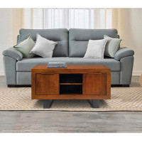 Millwood Pines Wooden Coffee Table With Open Compartments And Sled Base