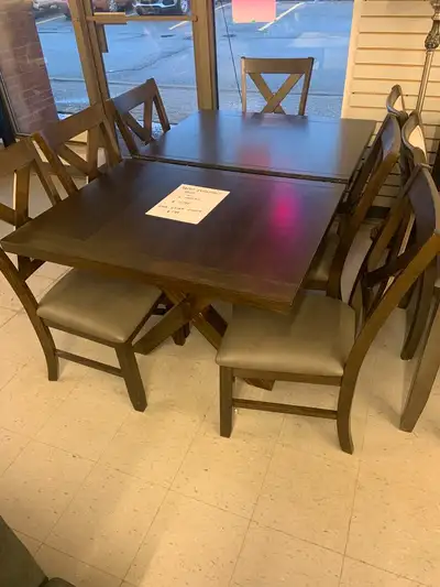 picture 1: solid dinning table with 6 chairs for $1199 picture 2,3: table with 4 chairs and bench fo...