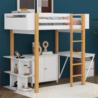 Isabelle & Max™ Aleny Wood Loft Bed With Built-In Cabinet And Cubes, Foldable Desk