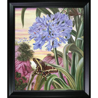 Canora Grey La Pastiche Blue Lily And Large Butterfly With Black Matte Frame, 25" X 29"