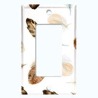 WorldAcc Metal Light Switch Plate Outlet Cover (Indian Native Feathers White  - Single Toggle)