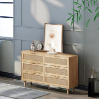 Millwood Pines Rattan Dresser With Six Deep Drawers