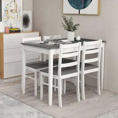 Winston Porter Winston Porter 5-piece Dining Set Solid Wood Kitchen Furniture With Rectangular Table & 4 Chairs Grey