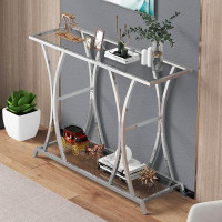 Ivy Bronx 2-Tier Glass Entryway Table, Console Tables For Entryway With Chrome Frame, Silver Glass Sofa Table For Entryw