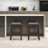 Winston Porter Winston Porter Set Of 2 Upholstered Saddle Bar Stools 24.5'' Dining Chairs With Wooden Legs Grey