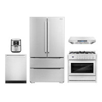 Cosmo 5 Piece Kitchen Package with 36" Freestanding Gas Range  36" Under Cabinet Range Hood 24" Built-in Fully Integrate