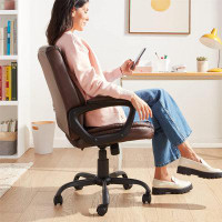 Latitude Run® Classic Puresoft PU Padded Mid-Back Office Computer Desk Chair With Armrest (Black)