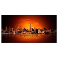 Made in Canada - Design Art New York City Panorama in Red Light Cityscape Wall Art on Wrapped Canvas