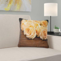 East Urban Home Floral Roses on Wooden Surface Photo Pillow