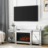 House of Hampton Jessamie 57'' Media Centre with Electric Fireplace, Mirrored TV Console Stand with Cabinets, Sliver