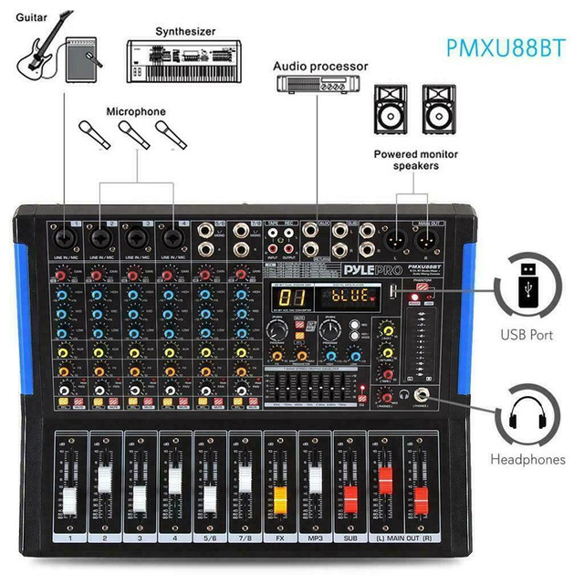 PYLE PMXU88BT 8-Ch. Bluetooth Studio Mixer - DJ Controller Audio Mixing in Pro Audio & Recording Equipment - Image 2