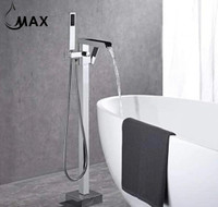 Waterfall Tub Filler Faucet Floor Mount Single Handle With Rough-In And Handheld Chrome Finish