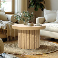 Millwood Pines Crystopher Natural Wood Fluted Round Coffee Table
