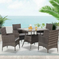 Winston Porter Waterproof Wicker Rattan Patio Small Table And Chairs Furniture Set With Umbrella
