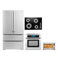 Cosmo 4 Piece Kitchen Package 30" Cooktop 24" Single Wall Oven 20" Air Fryer Toaster Oven & Refrigerator