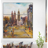 Made in Canada - East Urban Home 'Historic Square with Church Oil Painting' Oil Painting Print Multi-Piece Image on Wrap