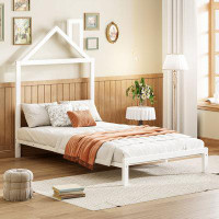 Harper Orchard Twin Size Metal Platform Bed with House-Shaped Headboard