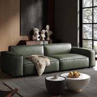 MABOLUS 92.91" Orange Genuine Leather Modular Sofa cushion couch