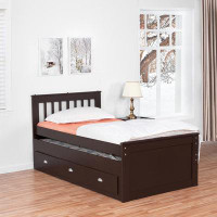 Red Barrel Studio Jaslean Twin Size Captain's Bed with Pull Out Trundle and 3 Storage Drawers, Pine Wood Platform Bed