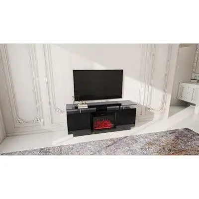 Brayden Studio Black 160cm Large Tv Cabinet With Fireplace, Color Changing, 9 Models, 8 Levels Led Light