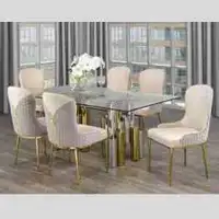 Glass Dining Table with silver and Gold Base on Sale !! Huge Furniture Sale !!