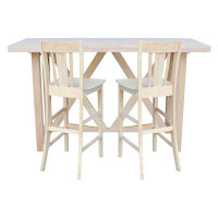 Gracie Oaks Amzie 2 - Person Bar Height Rubberwood Solid Wood Dining Set