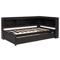 Wildon Home® Multifunctional Solid Wood Twin Bed With L-Shaped Bookcases And 2 Drawers